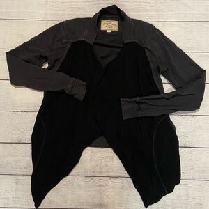 Lucky Brand Womens Open Front Waterfall Cardigan Sweater Size Small Gray Black